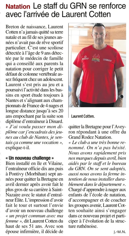 Le staff du GRN se renforce avec l'arrivée de Laurent Cotten